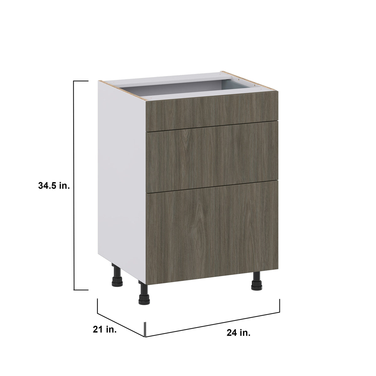 Hugo&Borg Savane 24-in W x 34.5-in H x 21-in D Textmel 3-Drawer Base Fully Assembled Cabinet (Flat Panel Style)