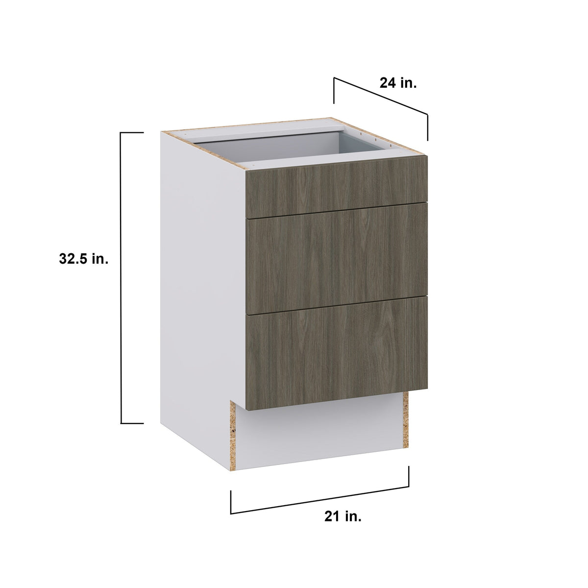 Hugo&Borg Savane 21-in W x 32.5-in H x 25-in D Textmel 3-Drawer Base Fully Assembled Cabinet (Flat Panel Style)