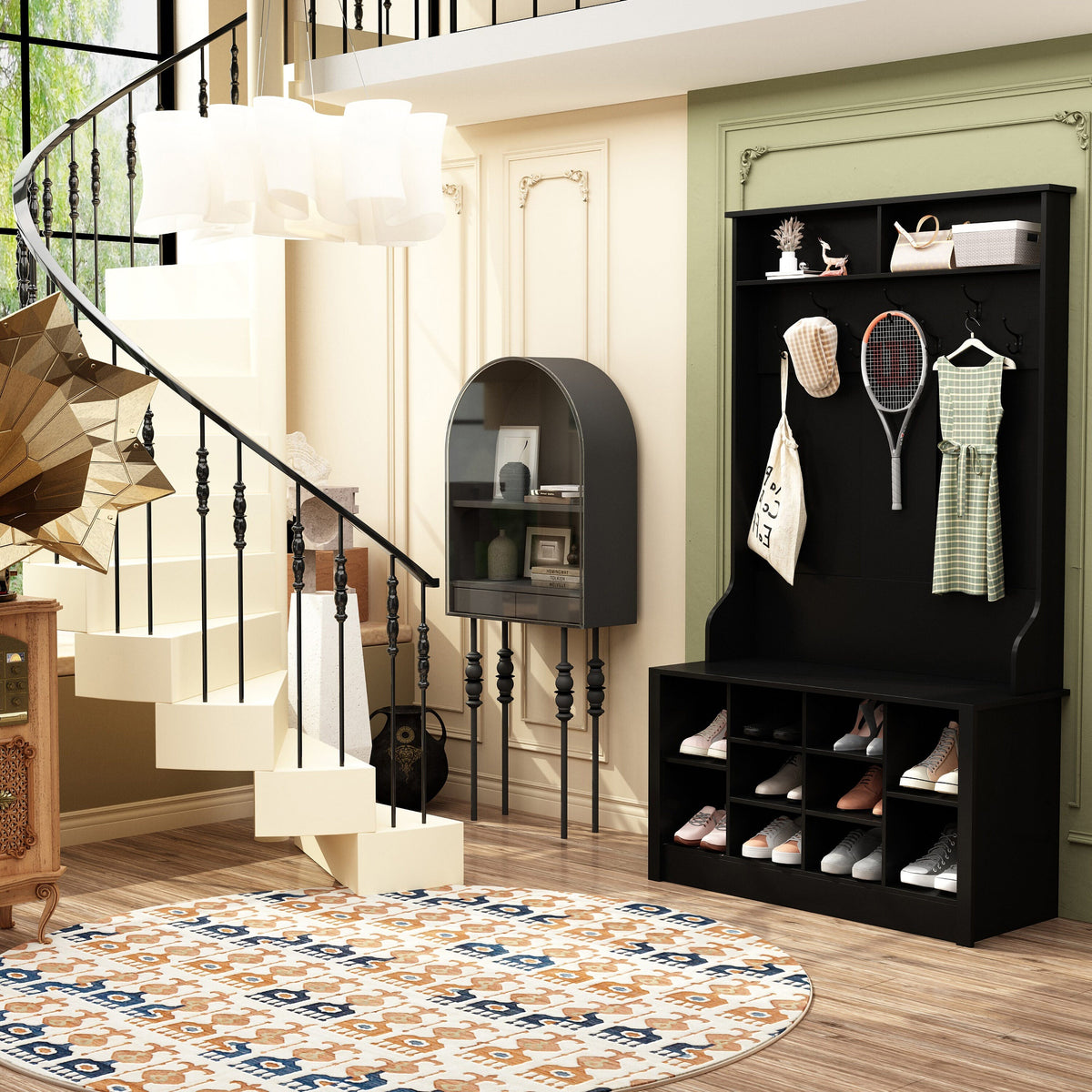FUFU&GAGA Modern 39.4-in Black Composite Hall Tree