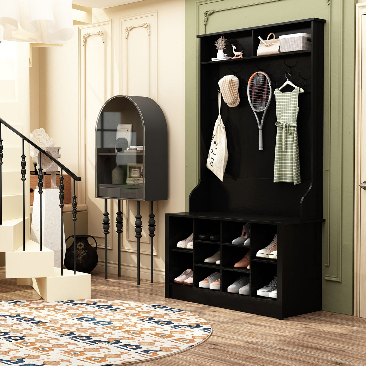 FUFU&GAGA Modern 39.4-in Black Composite Hall Tree