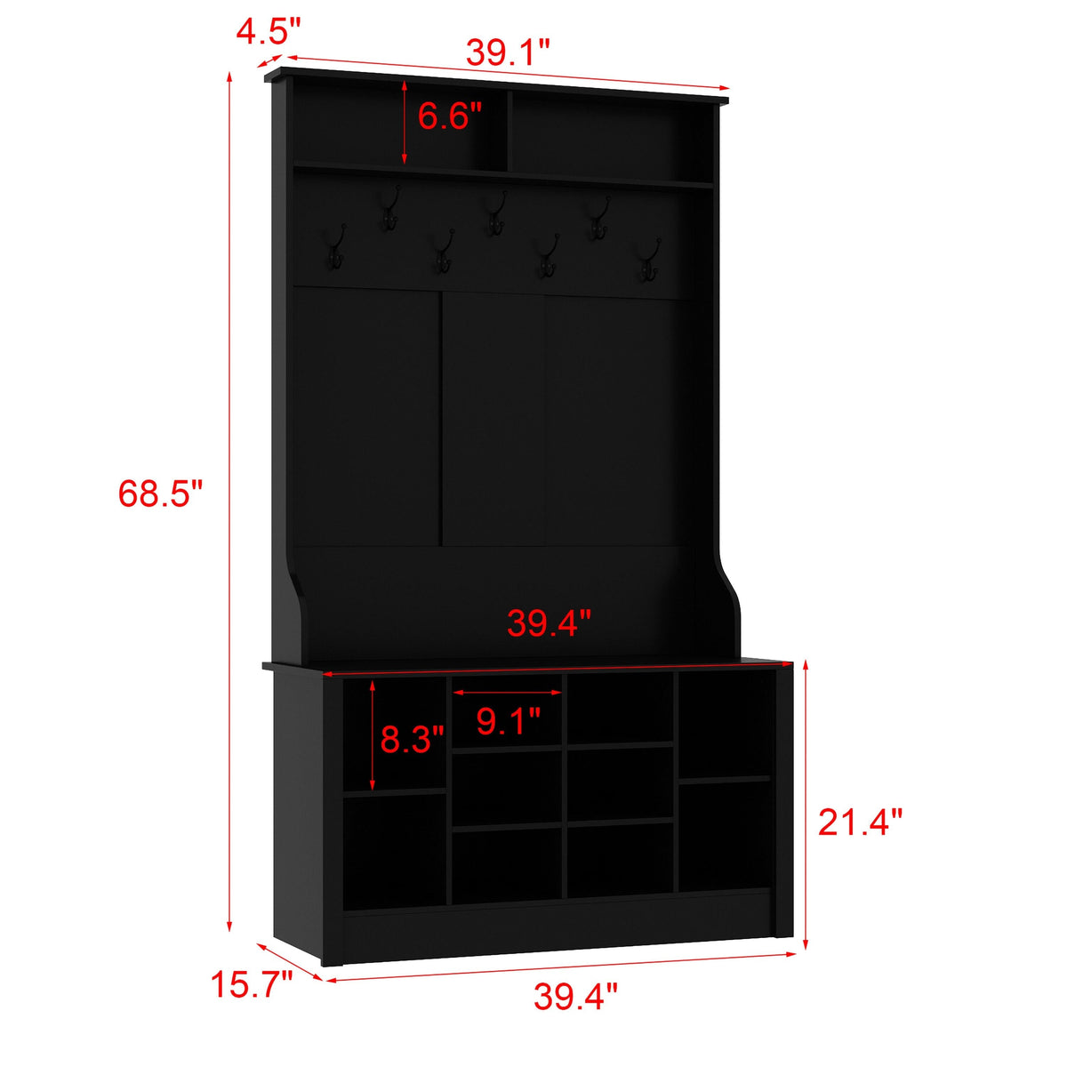 FUFU&GAGA Modern 39.4-in Black Composite Hall Tree