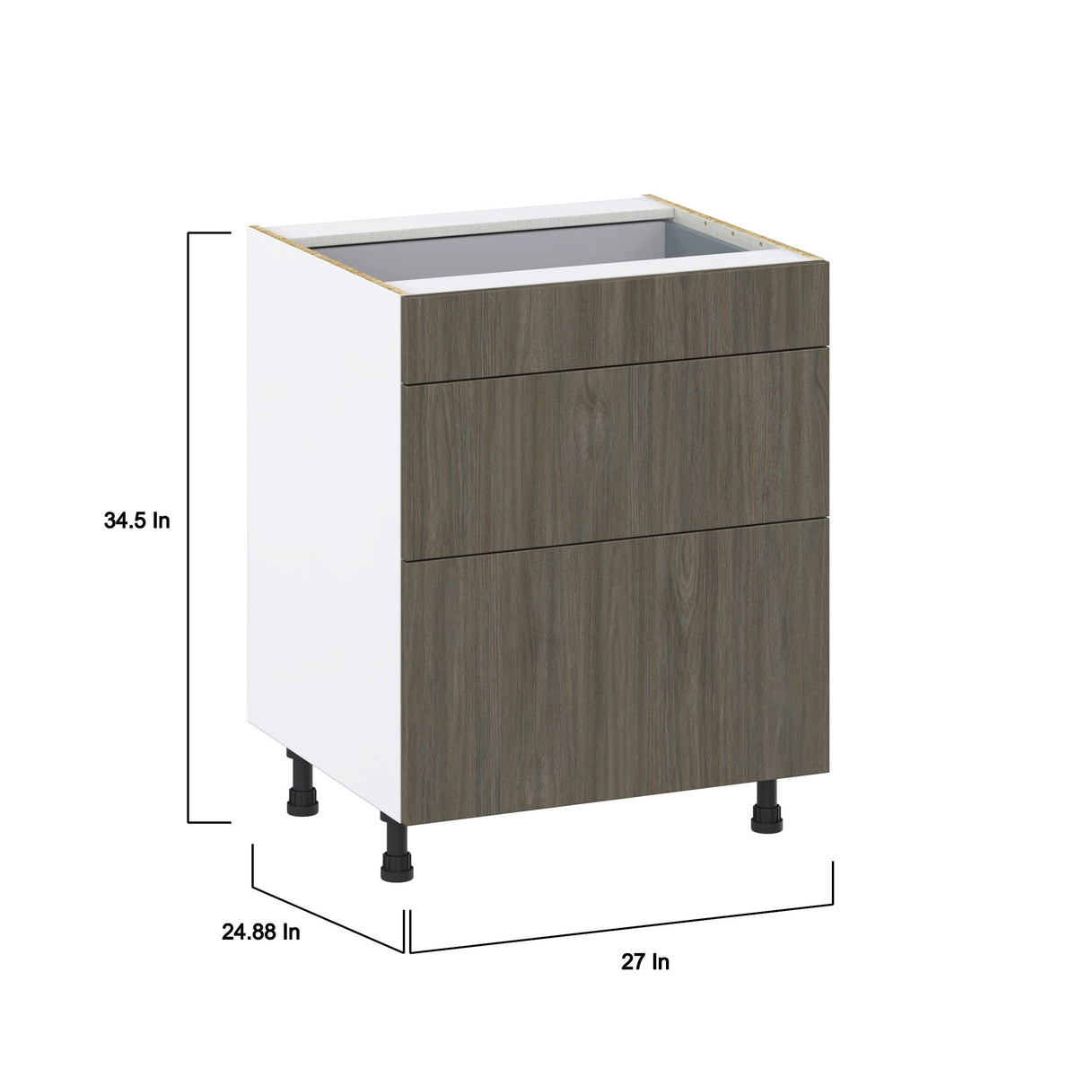 Hugo&Borg Savane 27-in W x 34.5-in H x 24-in D Textmel 3-Drawer Base Fully Assembled Cabinet (Flat Panel Style)