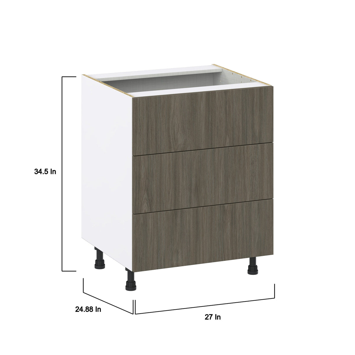 Hugo&Borg Savane 27-in W x 34.5-in H x 24-in D Textmel 3-Drawer Base Fully Assembled Cabinet (Flat Panel Style)