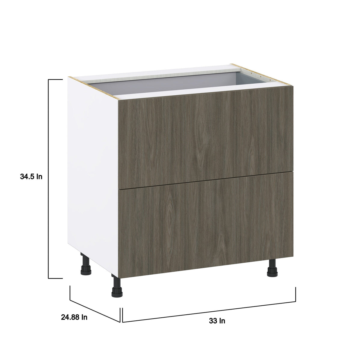 Hugo&Borg Savane 33-in W x 34.5-in H x 24-in D Textmel 3-Drawer Base Fully Assembled Cabinet (Flat Panel Style)