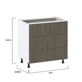 Hugo&Borg Savane 33-in W x 34.5-in H x 24-in D Textmel 3-Drawer Base Fully Assembled Cabinet (Flat Panel Style)