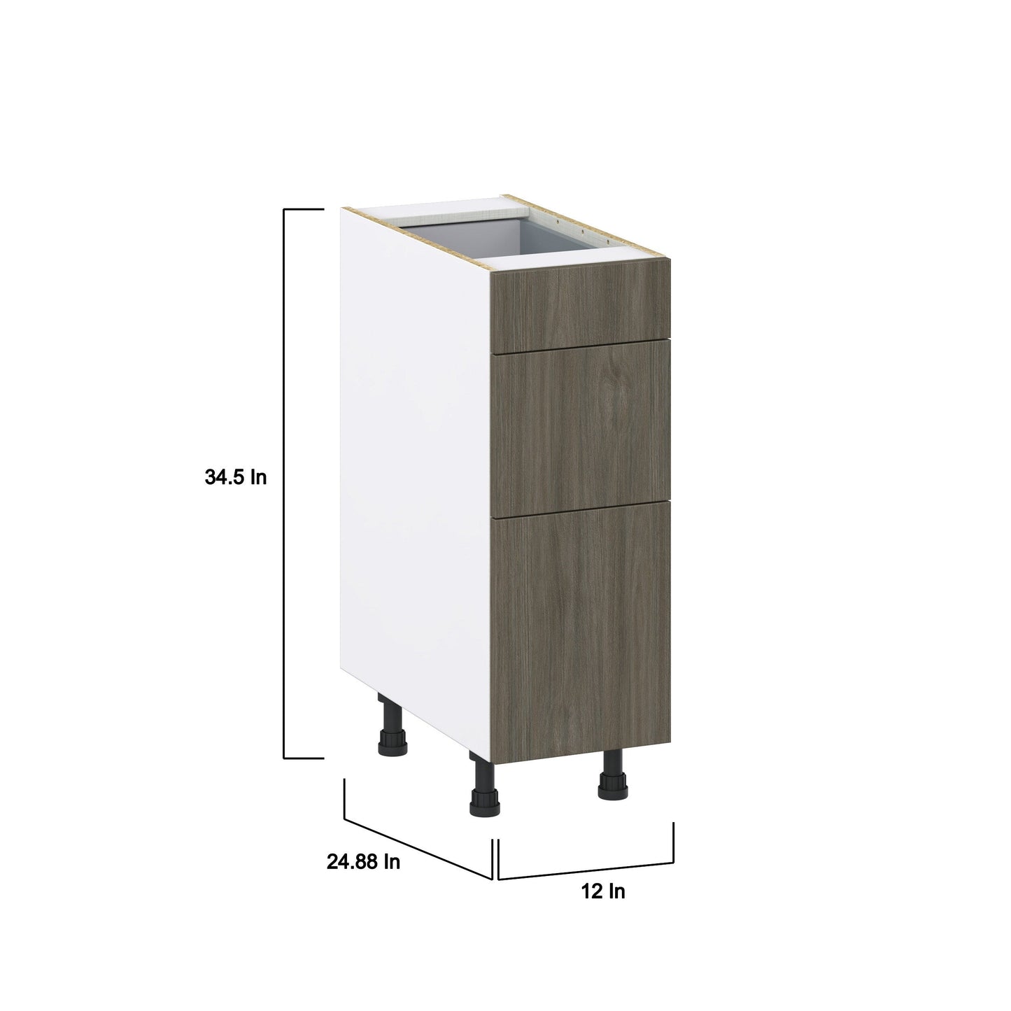 Hugo&Borg Savane 12-in W x 34.5-in H x 24-in D Textmel 3-Drawer Base Fully Assembled Cabinet (Flat Panel Style)