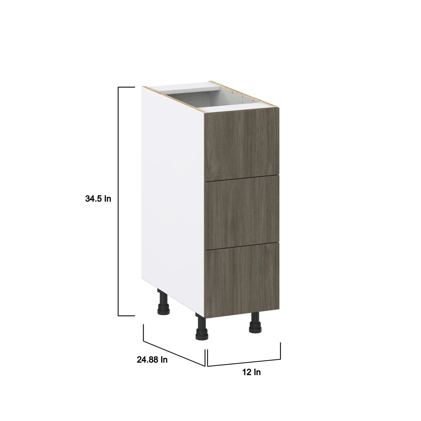 Hugo&Borg Savane 12-in W x 34.5-in H x 24-in D Textmel 3-Drawer Base Fully Assembled Cabinet (Flat Panel Style)