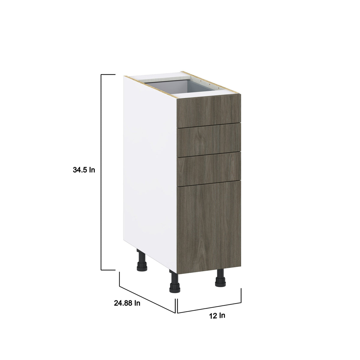 Hugo&Borg Savane 12-in W x 34.5-in H x 24-in D Textmel 4-Drawer Base Fully Assembled Cabinet (Flat Panel Style)