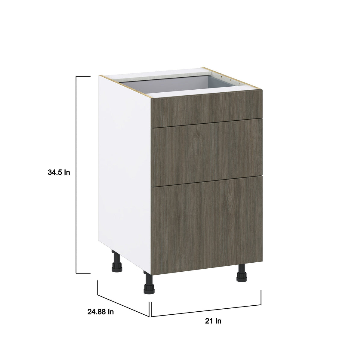 Hugo&Borg Savane 21-in W x 34.5-in H x 24-in D Textmel 3-Drawer Base Fully Assembled Cabinet (Flat Panel Style)