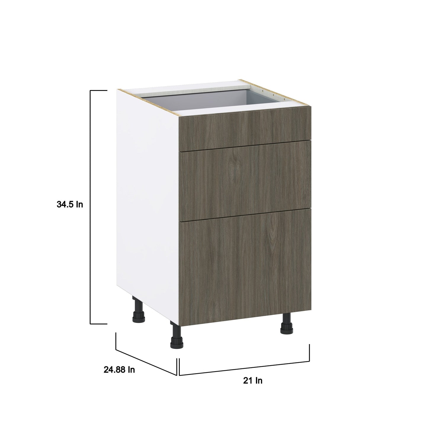 Hugo&Borg Savane 21-in W x 34.5-in H x 24-in D Textmel 3-Drawer Base Fully Assembled Cabinet (Flat Panel Style)
