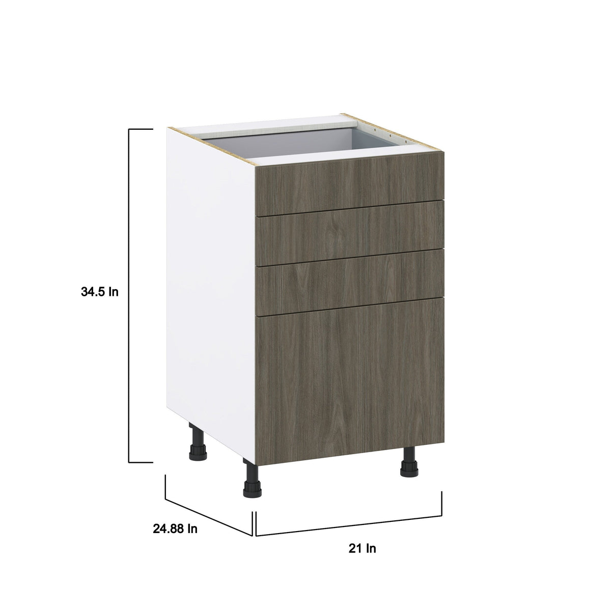 Hugo&Borg Savane 21-in W x 34.5-in H x 24-in D Textmel 4-Drawer Base Fully Assembled Cabinet (Flat Panel Style)