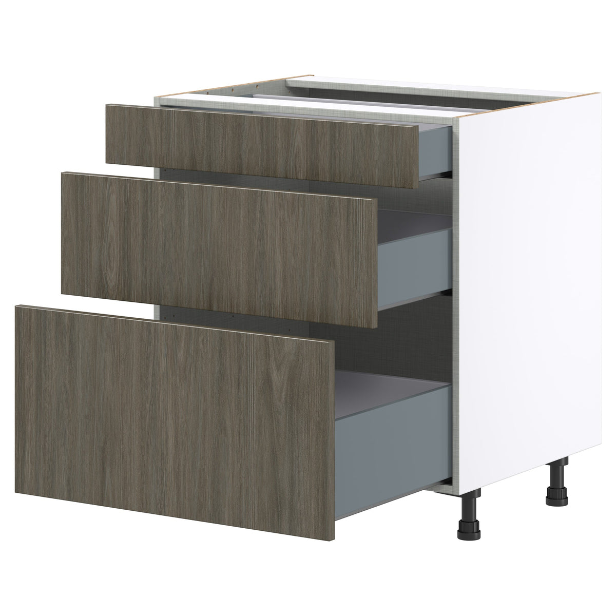 Hugo&Borg Savane 30-in W x 34.5-in H x 24-in D Textmel 3-Drawer Base Fully Assembled Cabinet (Flat Panel Style)