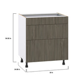 Hugo&Borg Savane 30-in W x 34.5-in H x 24-in D Textmel 3-Drawer Base Fully Assembled Cabinet (Flat Panel Style)