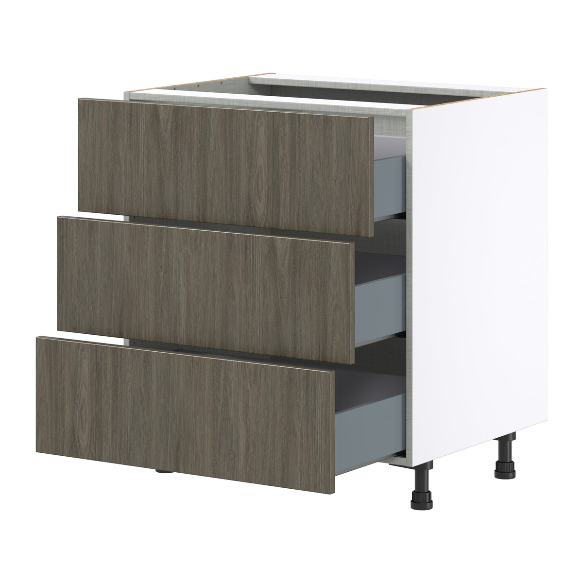 Hugo&Borg Savane 30-in W x 34.5-in H x 24-in D Textmel 3-Drawer Base Fully Assembled Cabinet (Flat Panel Style)