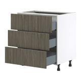 Hugo&Borg Savane 30-in W x 34.5-in H x 24-in D Textmel 3-Drawer Base Fully Assembled Cabinet (Flat Panel Style)