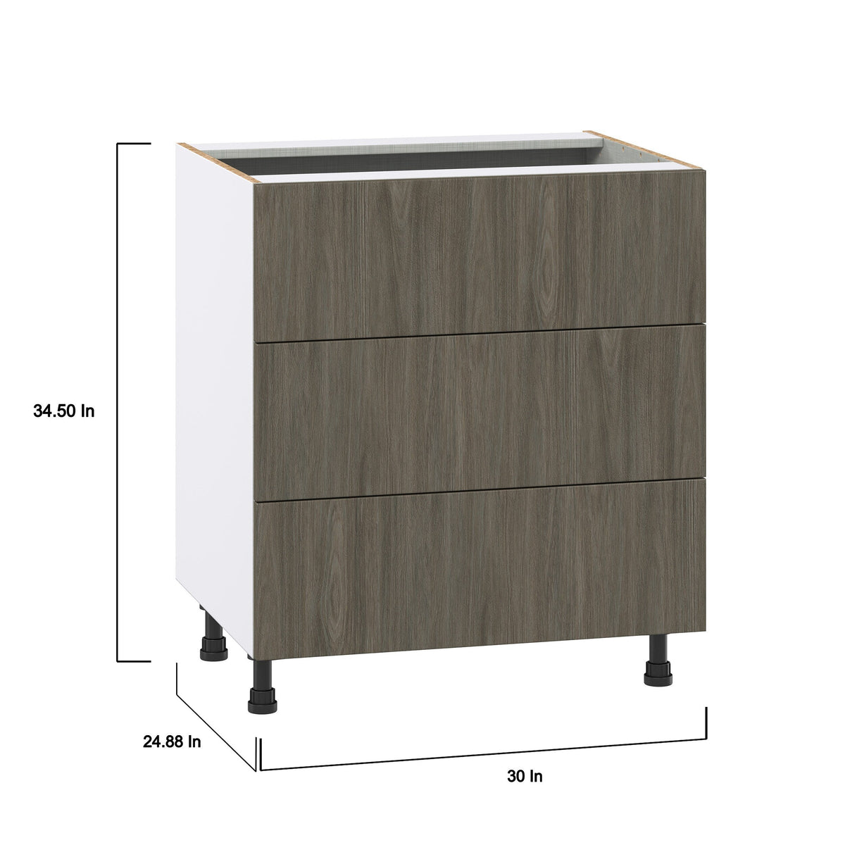 Hugo&Borg Savane 30-in W x 34.5-in H x 24-in D Textmel 3-Drawer Base Fully Assembled Cabinet (Flat Panel Style)