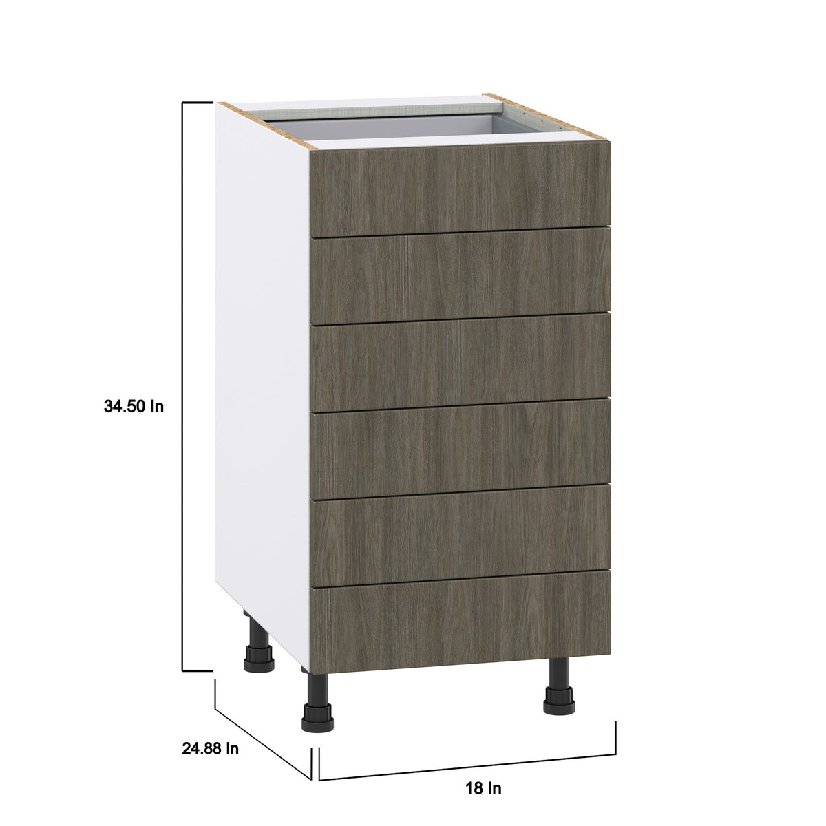 Hugo&Borg Savane 18-in W x 34.5-in H x 24-in D Textmel 6-Drawer Base Fully Assembled Cabinet (Flat Panel Style)