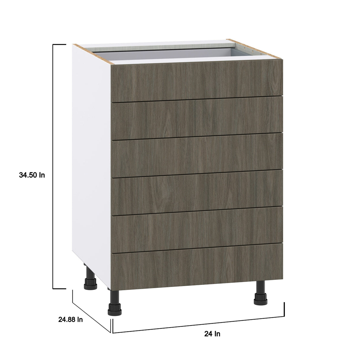 Hugo&Borg Savane 24-in W x 34.5-in H x 24-in D Textmel 6-Drawer Base Fully Assembled Cabinet (Flat Panel Style)