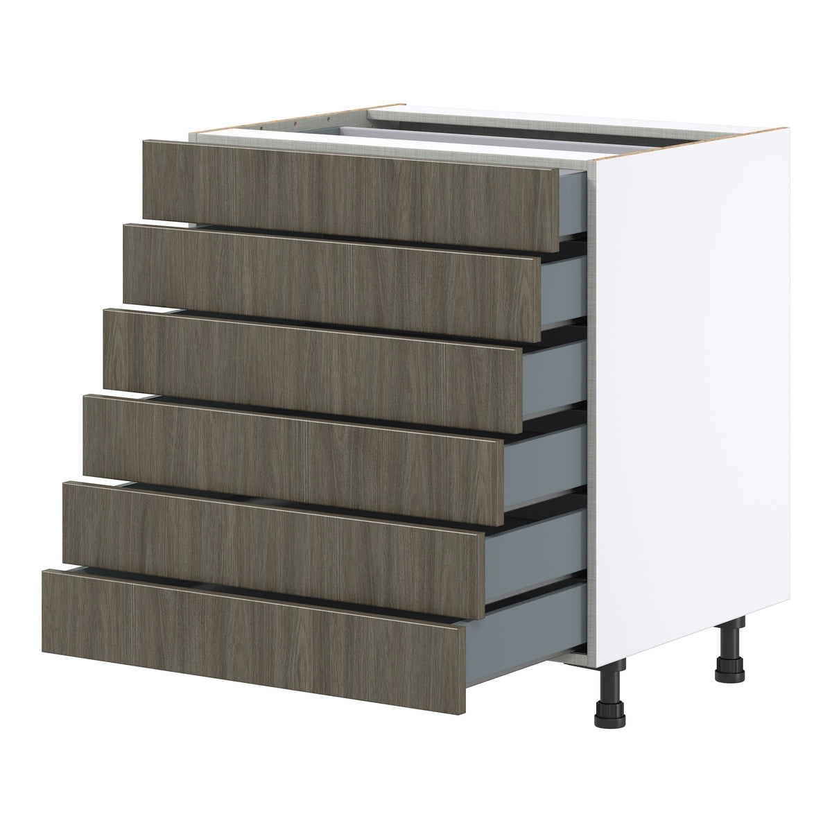 Hugo&Borg Savane 30-in W x 34.5-in H x 24-in D Textmel 6-Drawer Base Fully Assembled Cabinet (Flat Panel Style)