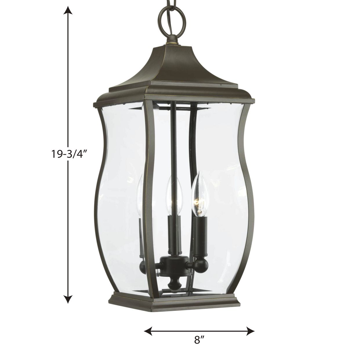 Progress Lighting Township 3-Light Oil Rubbed Bronze Transitional Beveled Glass Lantern Medium Outdoor Hanging Pendant Light