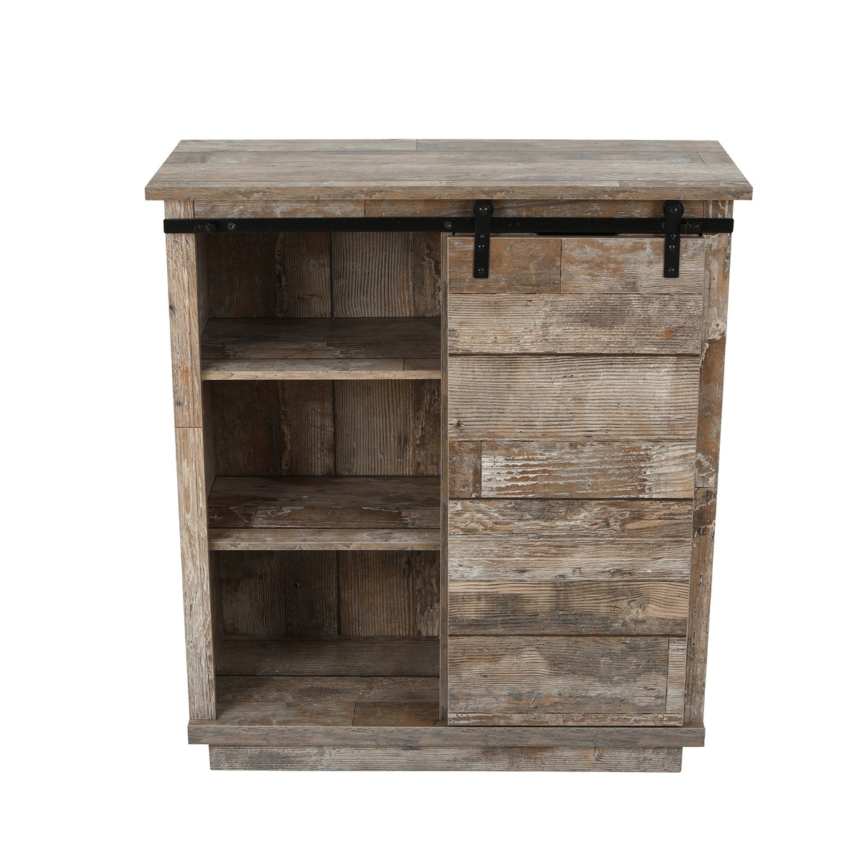 LuxenHome Rustic Wood, Distressed White, Distressed Blue Rustic Mdf Media Cabinet