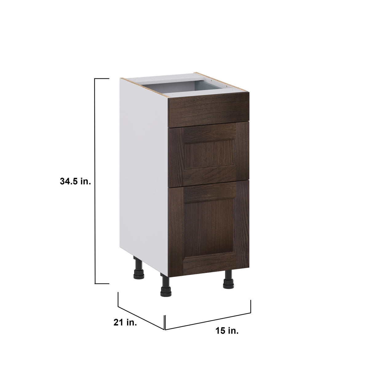 Hugo&Borg 15-in W x 34.5-in H x 21-in D Wood 3-Drawer Base Fully Assembled Cabinet (Recessed Panel Style)