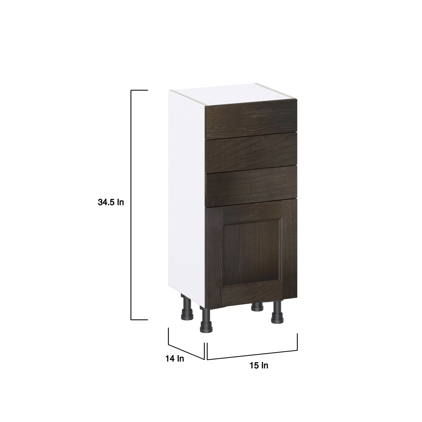 Hugo&Borg Montclaire 15-in W x 34.5-in H x 14-in D Wood 3-Drawers Base Fully Assembled Cabinet (Recessed Panel Shaker Style)