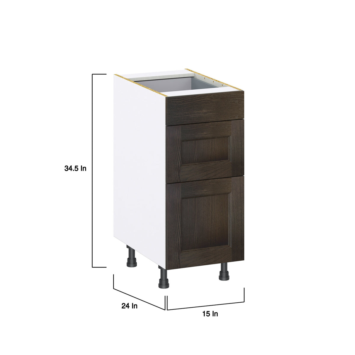 Hugo&Borg Montclaire 15-in W x 34.5-in H x 24-in D Wood 3-Drawer Base Fully Assembled Cabinet (Recessed Panel Style)
