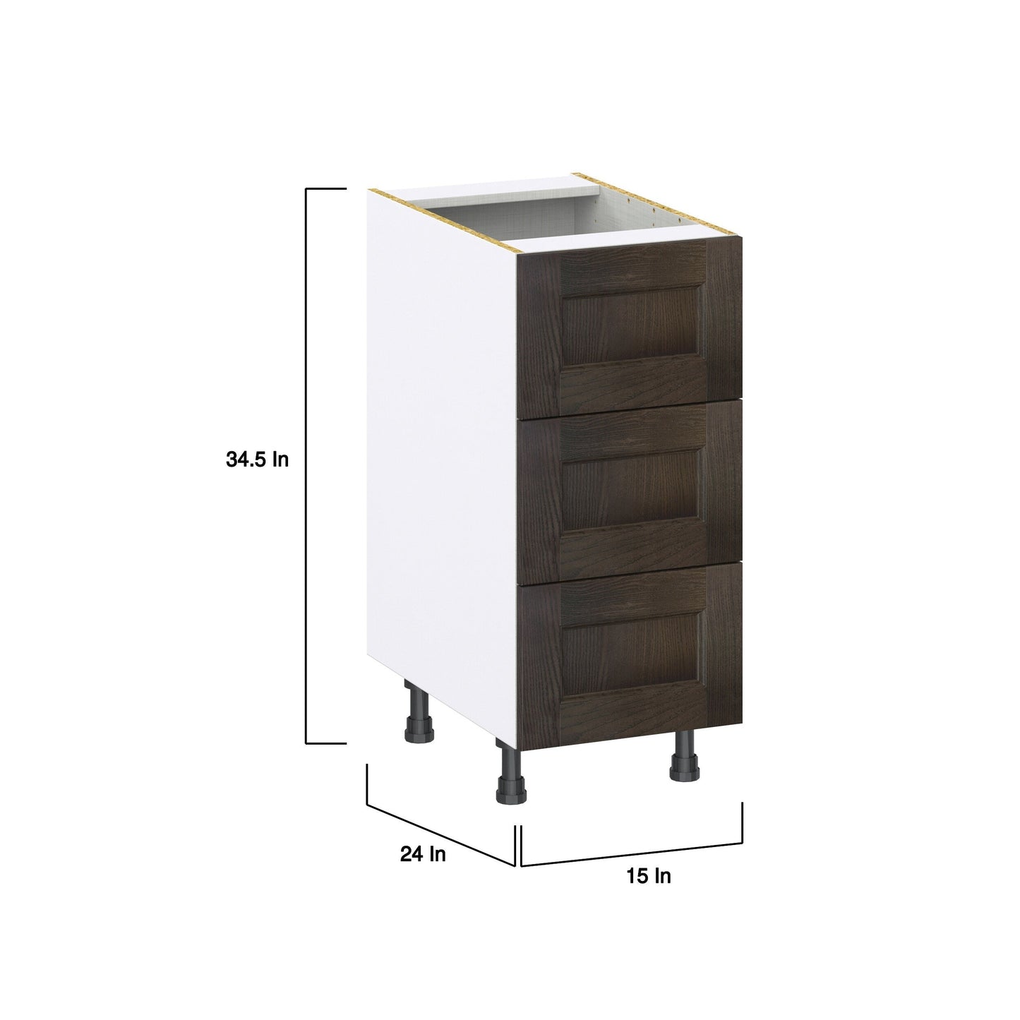 Hugo&Borg Montclaire 15-in W x 34.5-in H x 24-in D Wood 3-Drawer Base Fully Assembled Cabinet (Recessed Panel Style)