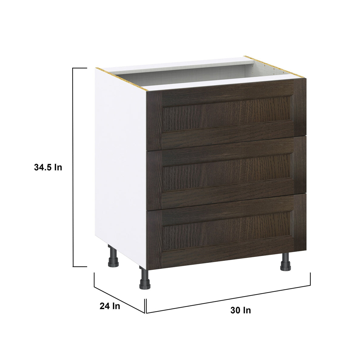 Hugo&Borg Montclaire 30-in W x 34.5-in H x 24-in D Wood 3-Drawer Base Fully Assembled Cabinet (Recessed Panel Style)