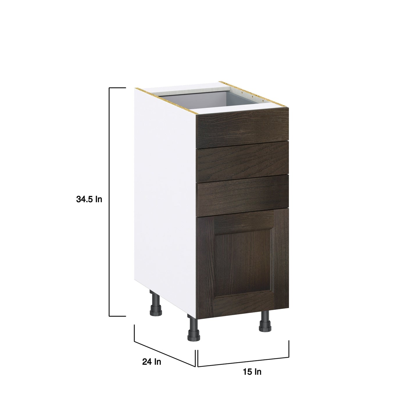 Hugo&Borg Montclaire 15-in W x 34.5-in H x 24-in D Wood 4-Drawer Base Fully Assembled Cabinet (Recessed Panel Style)