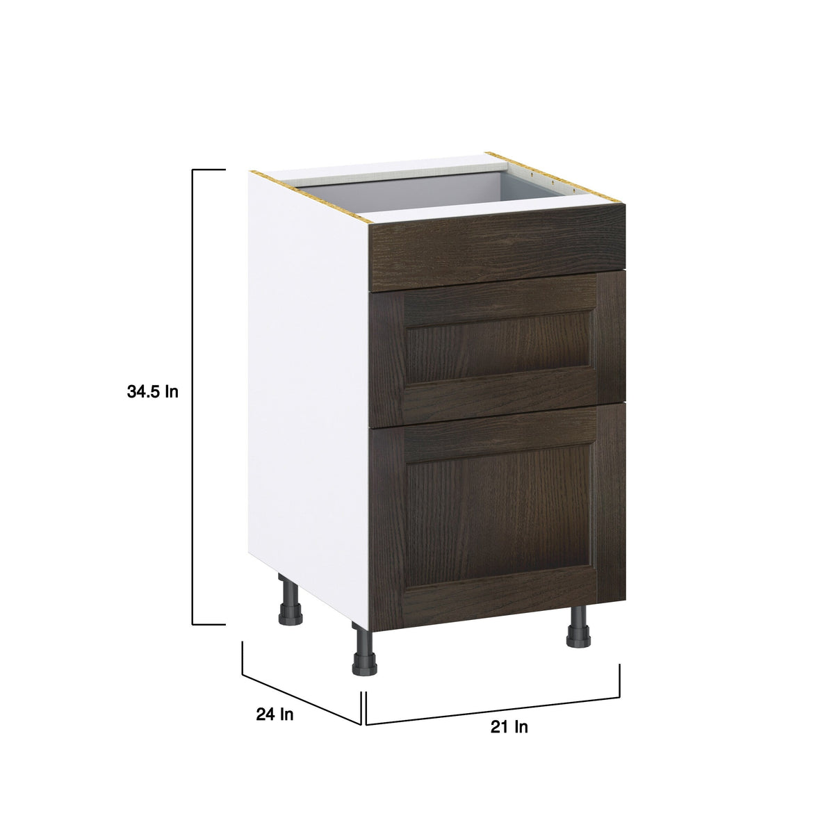 Hugo&Borg Montclaire 21-in W x 34.5-in H x 24-in D Wood 3-Drawer Base Fully Assembled Cabinet (Recessed Panel Style)