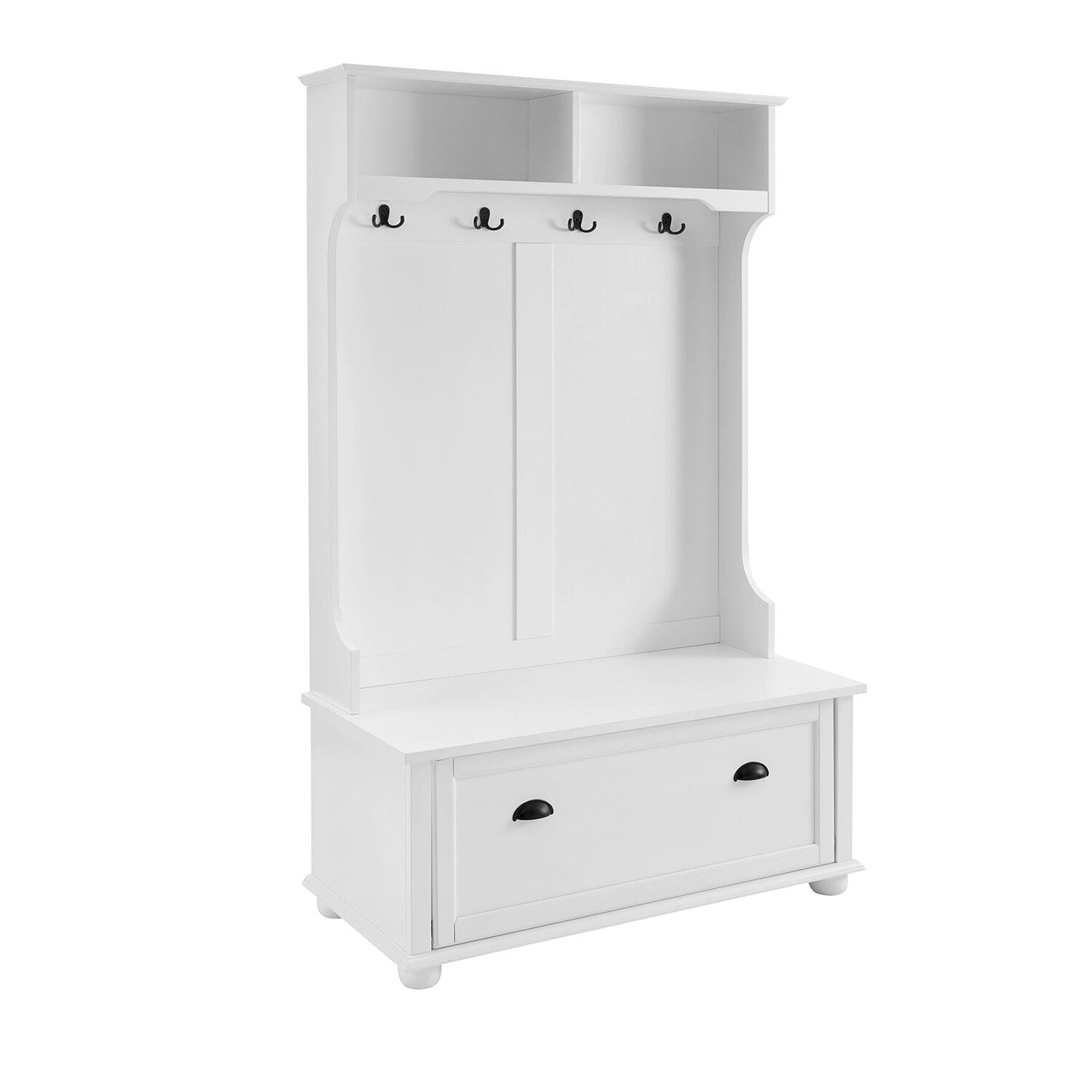 GZMR Contemporary White Hall Tree Entryway Bench with Open Shelves and Shoe Cabinets - Durable Construction - Modern Design