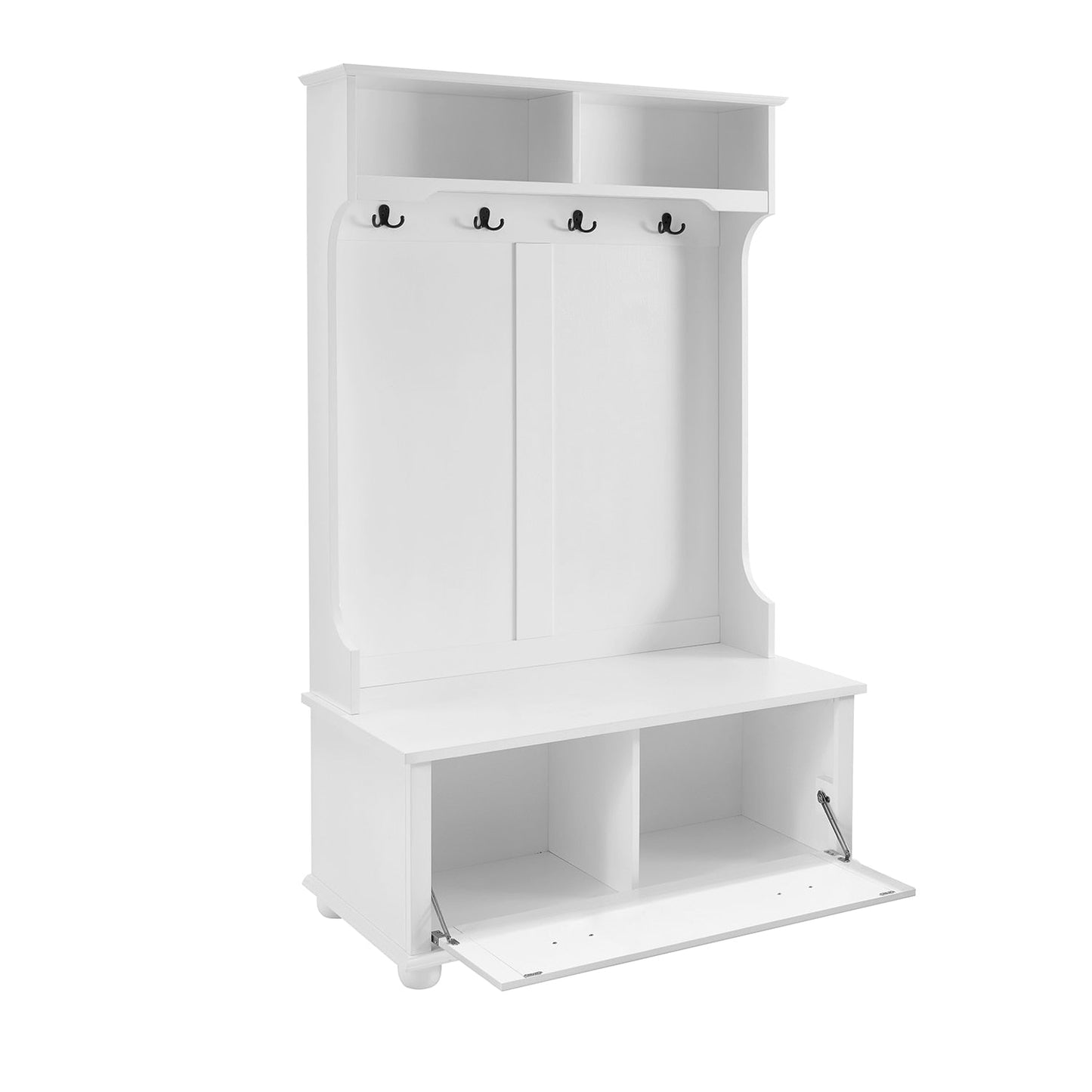 GZMR Contemporary White Hall Tree Entryway Bench with Open Shelves and Shoe Cabinets - Durable Construction - Modern Design
