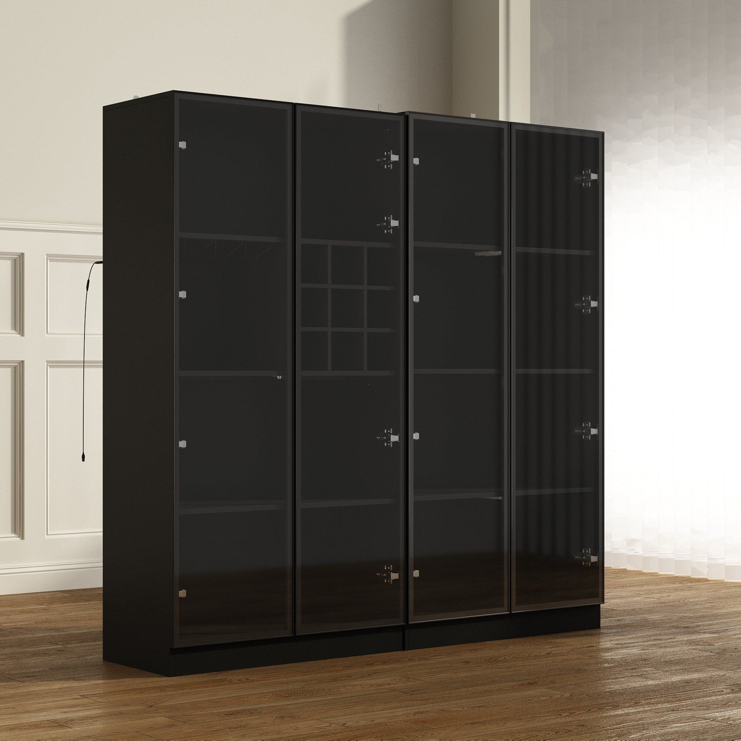 FUFU&GAGA Contemporary/Modern Black Curio Cabinet with Wine Storage