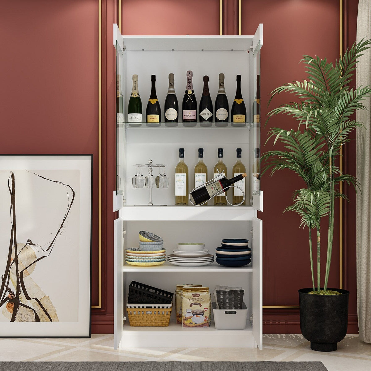 FUFU&GAGA Contemporary/Modern White Curio Cabinet with Wine Storage