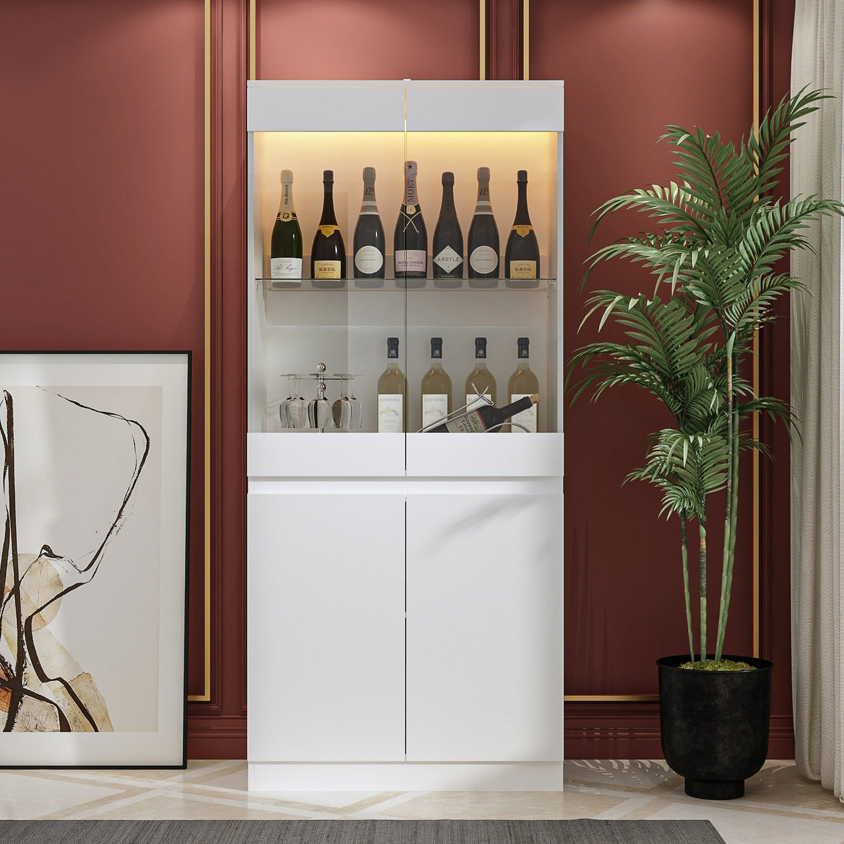 FUFU&GAGA Contemporary/Modern White Curio Cabinet with Wine Storage