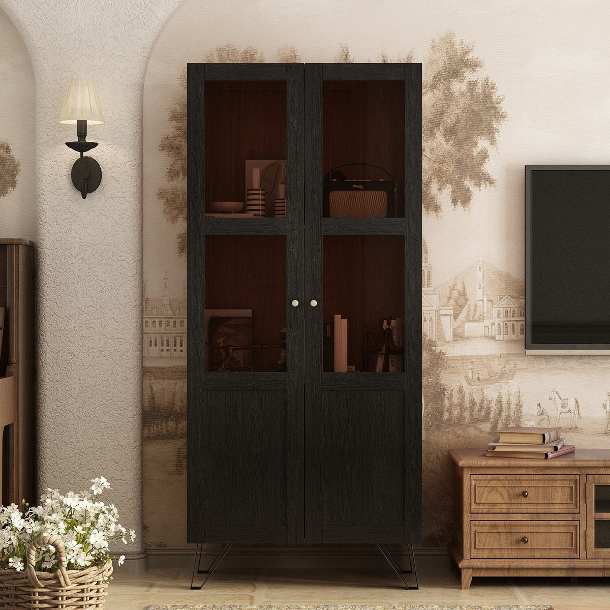 FUFU&GAGA Contemporary/Modern Black China Cabinet
