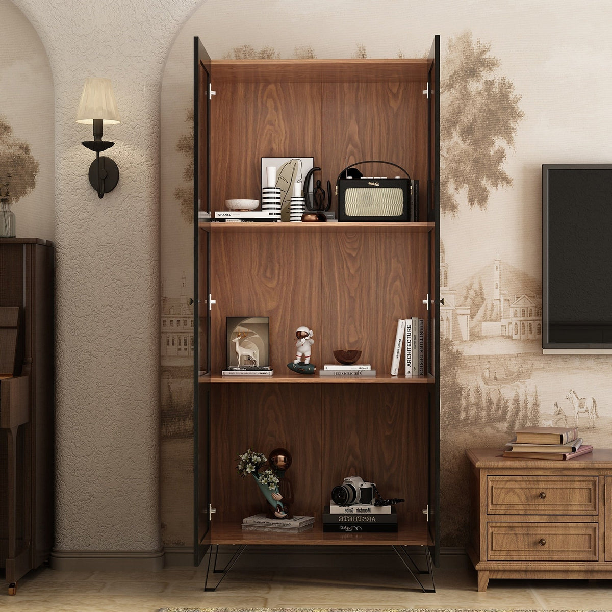 FUFU&GAGA Contemporary/Modern Black China Cabinet