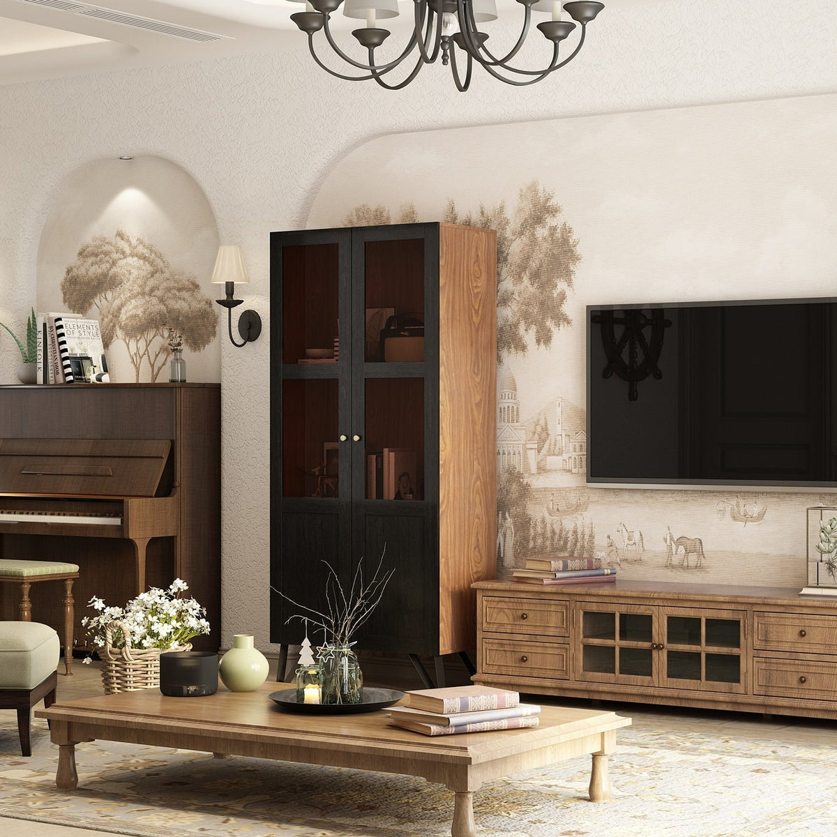 FUFU&GAGA Contemporary/Modern Black China Cabinet
