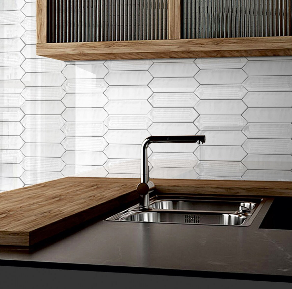 Giorbello (Sample) Decor White 3-in x 12-in Glazed Ceramic Subway Floor and Wall Tile