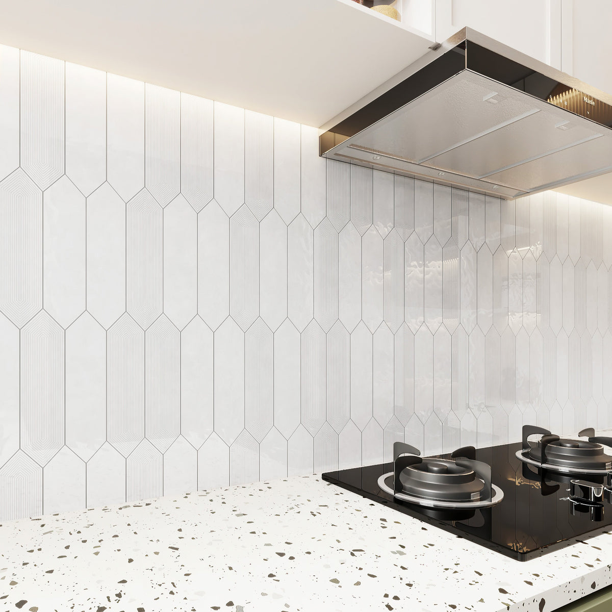 Giorbello Decor White 3-in x 12-in Glazed Ceramic Wave Subway Floor and Wall Tile (5-sq. ft/ Carton)