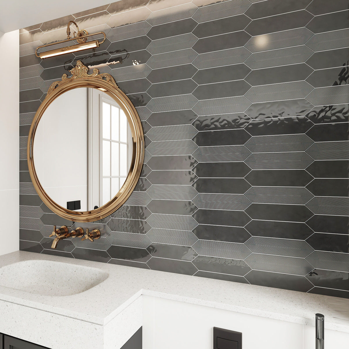 Giorbello Decor Shadow 3-in x 12-in Glazed Ceramic Wave Subway Floor and Wall Tile (5-sq. ft/ Carton)