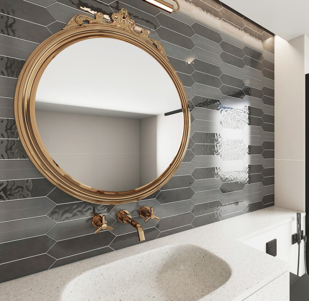 Giorbello Shadow 3-in x 12-in Glazed Ceramic Wave Subway Floor and Wall Tile (5-sq. ft/ Carton)