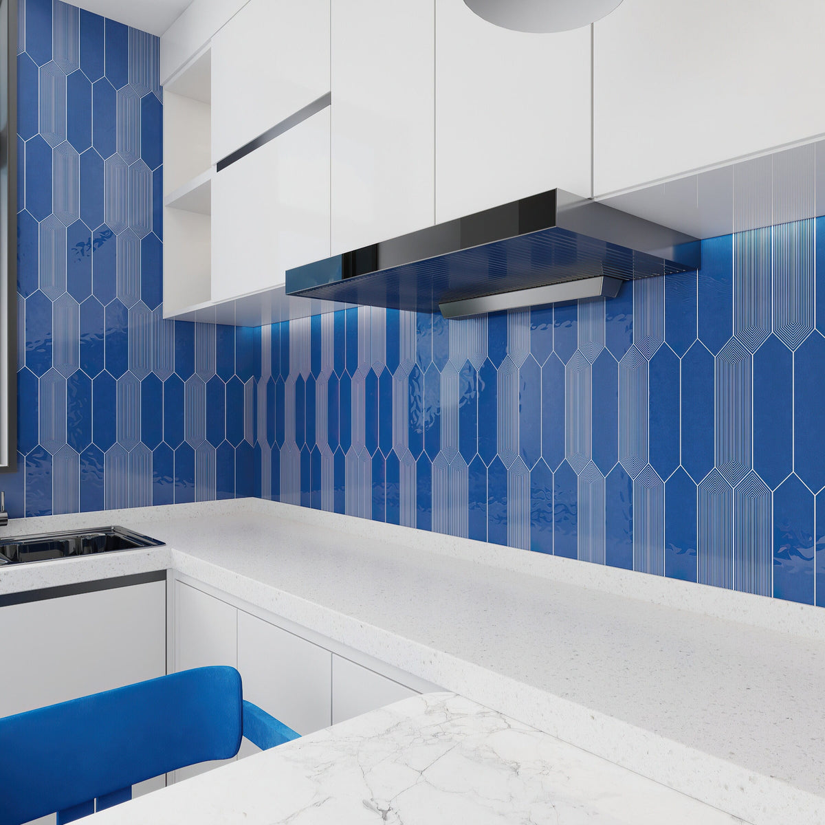 Giorbello Indigo 3-in x 12-in Glazed Ceramic Wave Subway Floor and Wall Tile (5-sq. ft/ Carton)