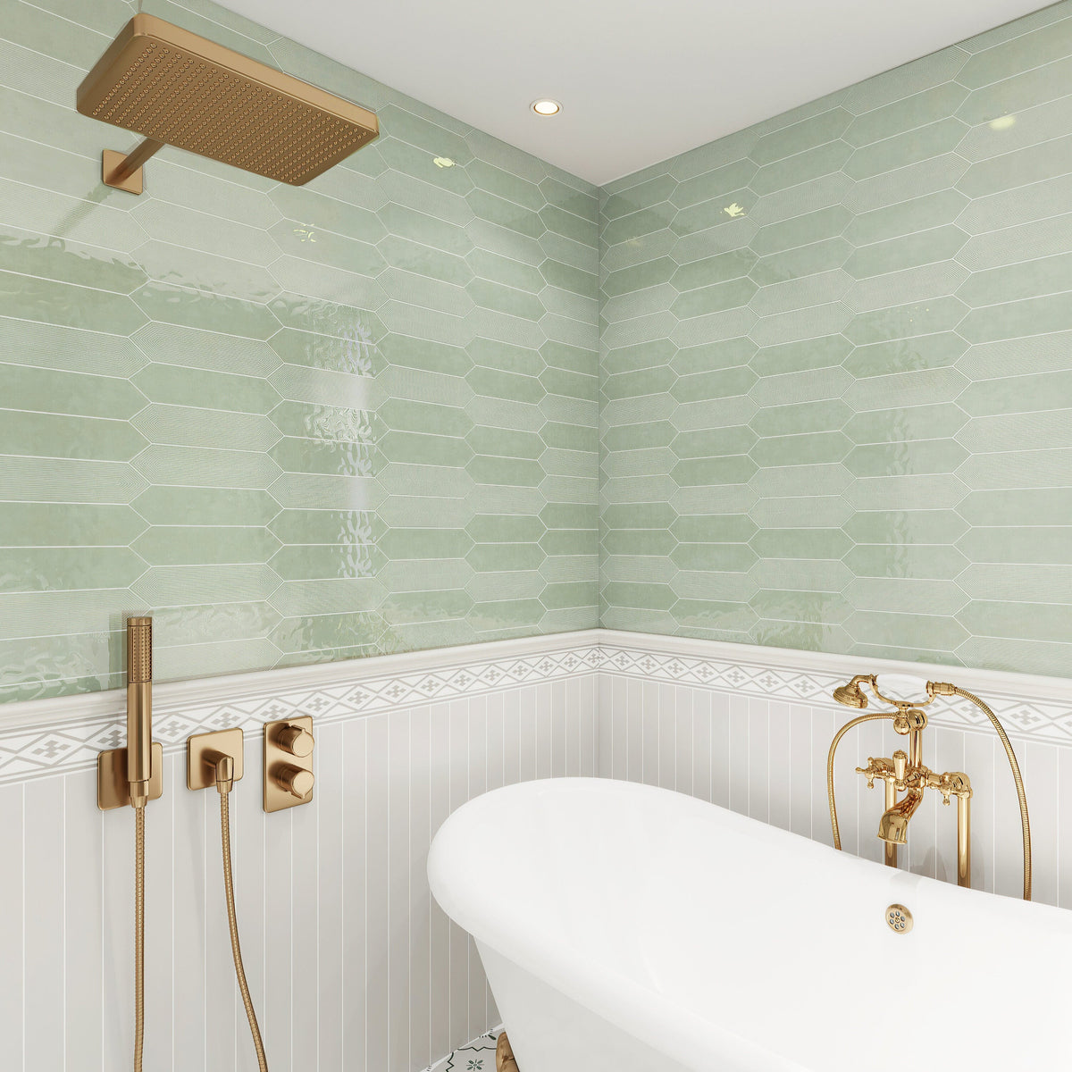 Giorbello (Sample) Sage 3-in x 12-in Glazed Ceramic Subway Floor and Wall Tile