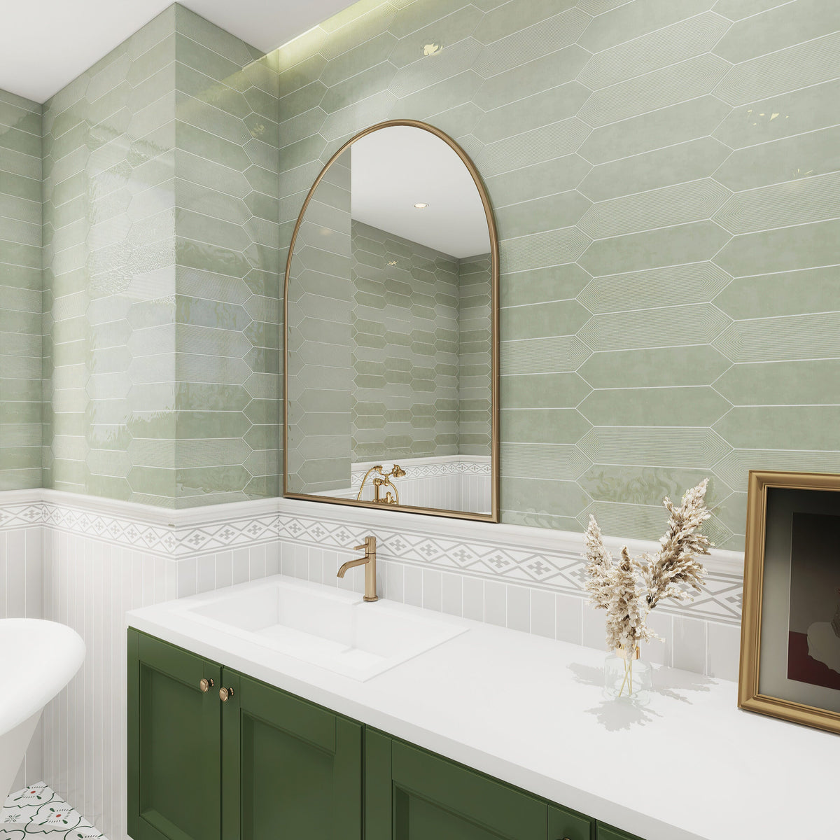 Giorbello Decor Sage 3-in x 12-in Glazed Ceramic Wave Subway Floor and Wall Tile (5-sq. ft/ Carton)