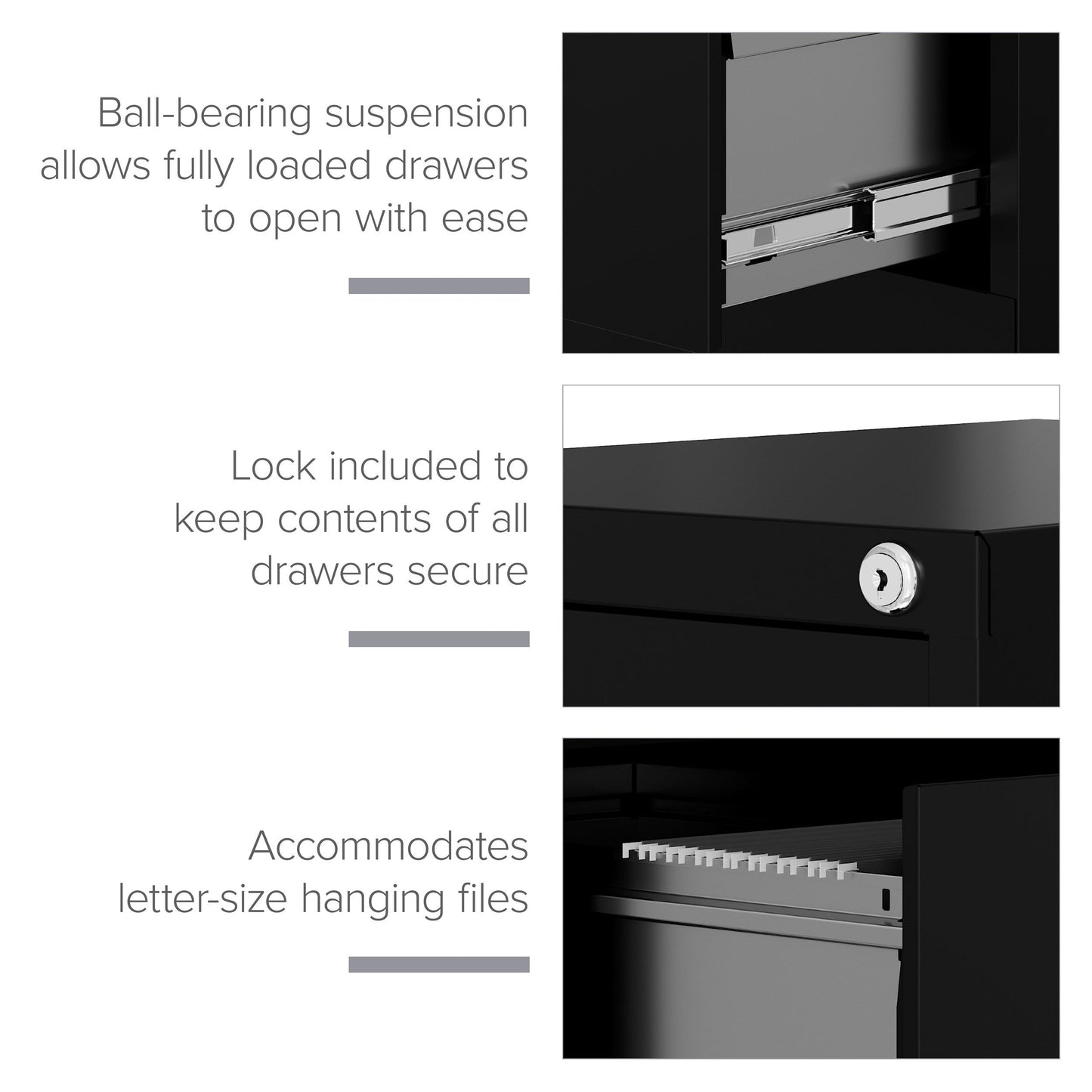 Hirsh Black 3-Drawer 15-in File Cabinet