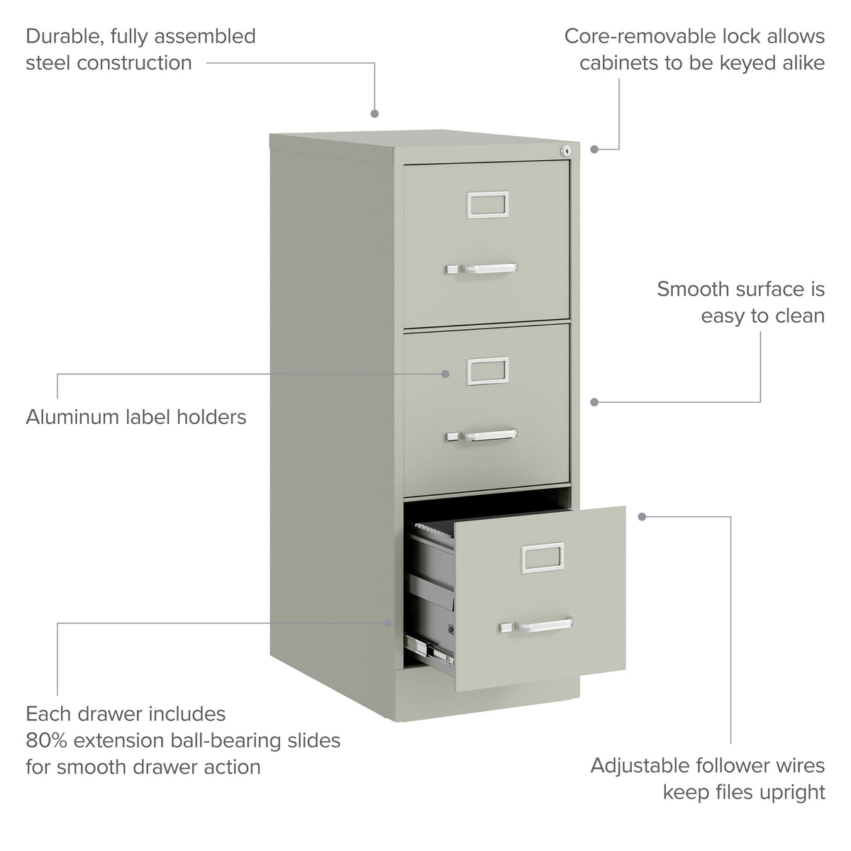 Hirsh Light Gray 3-Drawer 15-in File Cabinet