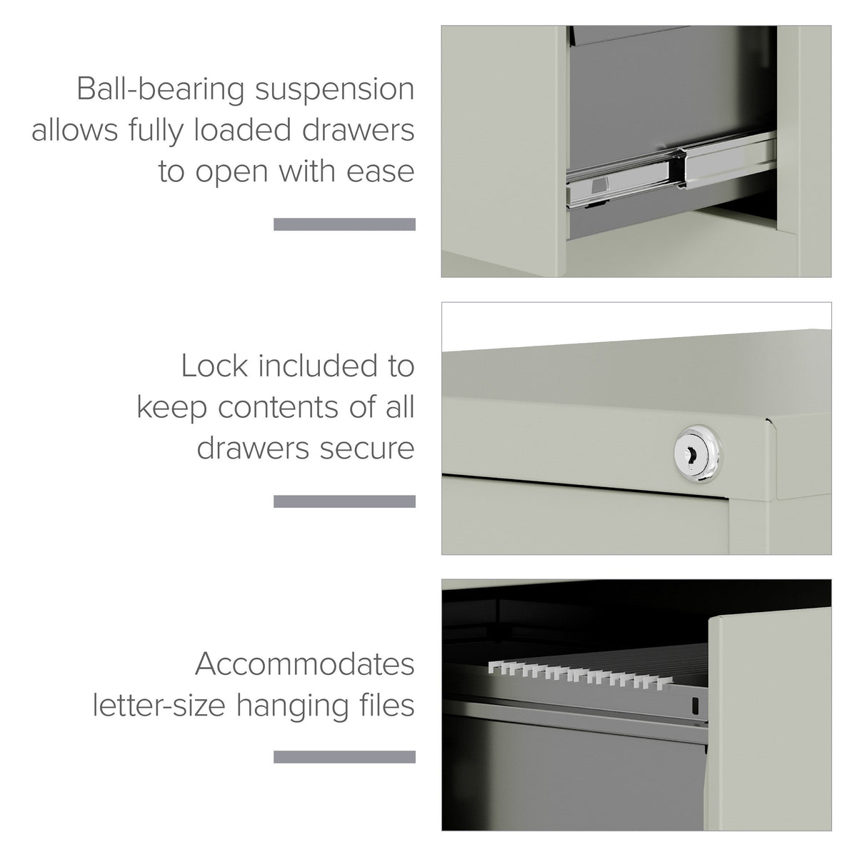 Hirsh Light Gray 3-Drawer 15-in File Cabinet